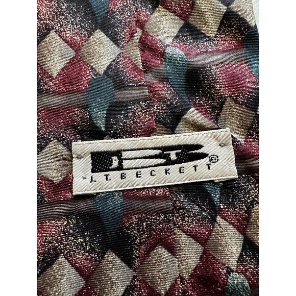 Vintage JT Beckett Purple Geometric 80s Silk Necktie - Picture 3 of 4